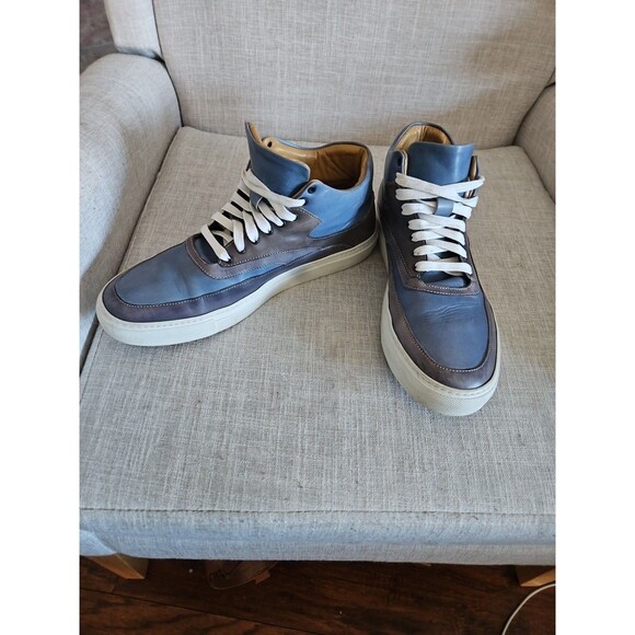 Ace Marks Men\'s 8 Navy and Blue Sneakers High-Top Beautiful Italian Leather main image 8